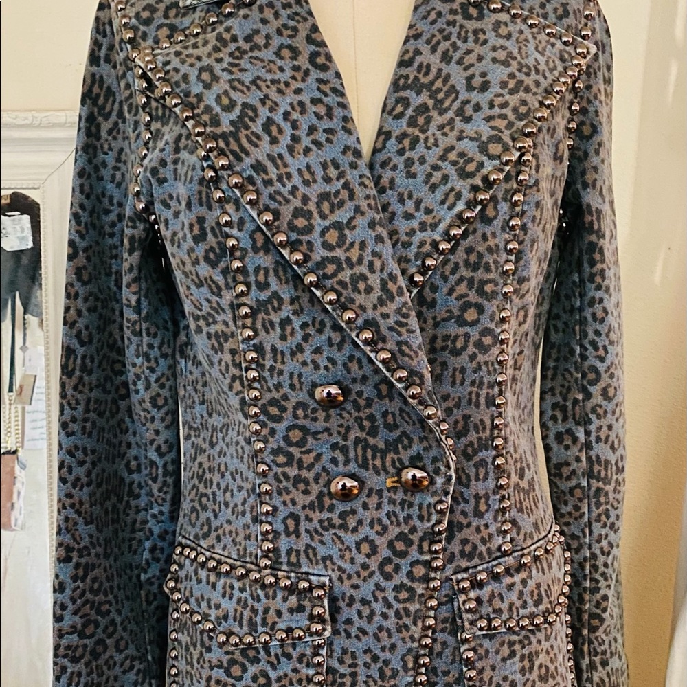 Denim Leopard Studded Blazer